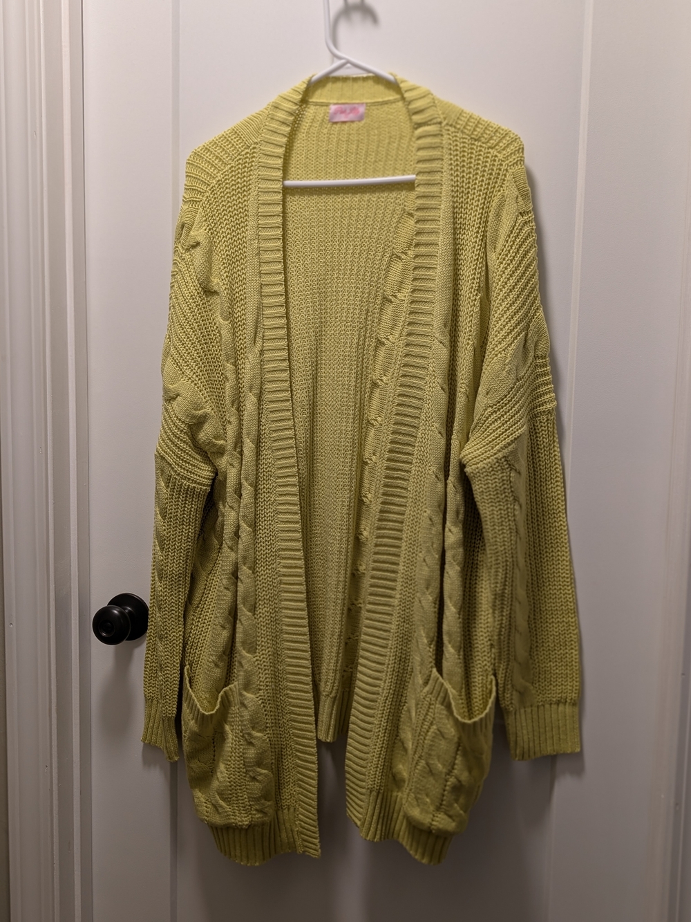 Pink Lily Neon Lime Open-Front Cable Knit Cardigan